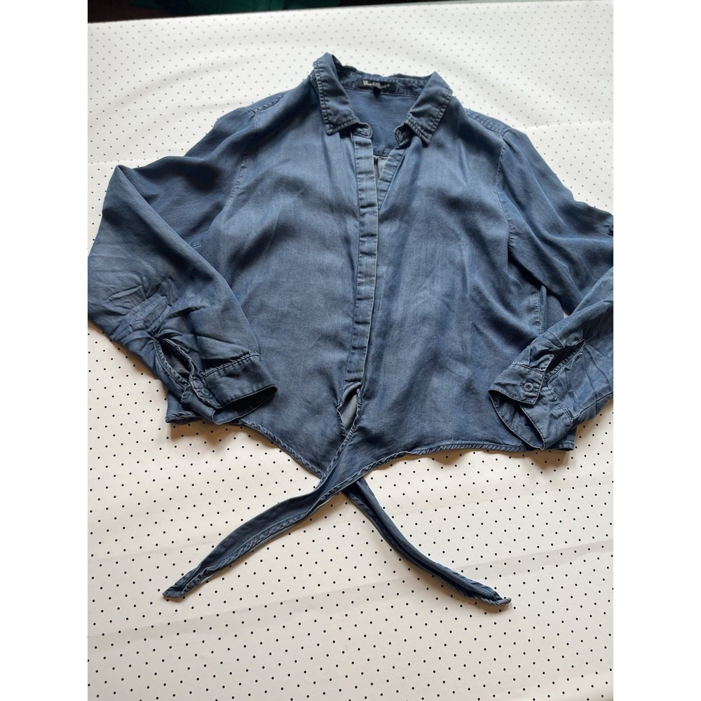 Velvet Heart Chambray Tie Front Blouse Blue Tencel Casual Top M